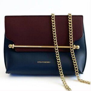 Strathberry Mini Stylist Bi-Color Leather Crossbody Bag Navy/Burgundy looks new